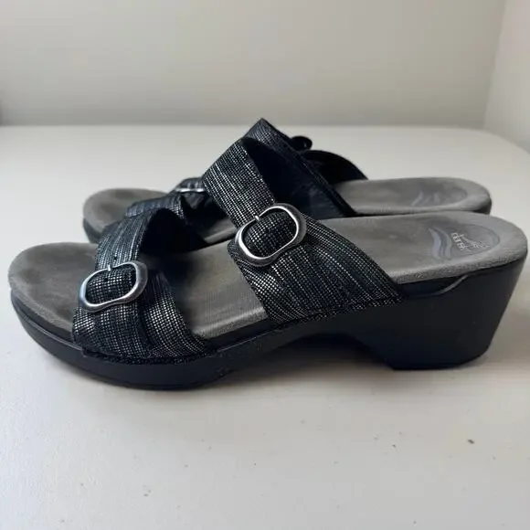 Sale $5 Dansko Sophie Black Metallic Slide Womens EU 42 Leather Sandals - Picture 7 of 11